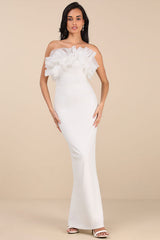 Evening Excellence White Ruffled Strapless Mermaid Maxi Dress