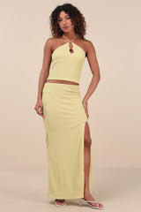 Fania Lime Textured Knit Maxi Skirt