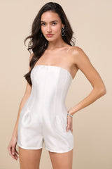 Dayvon White Strapless Romper