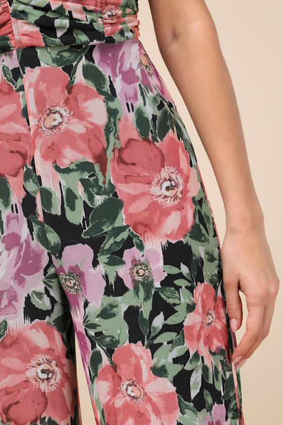 Layka Black Multi Floral Mesh Wide-Leg Jumpsuit