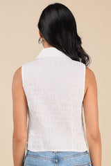 Ellema White Textured Sleeveless Collared Top