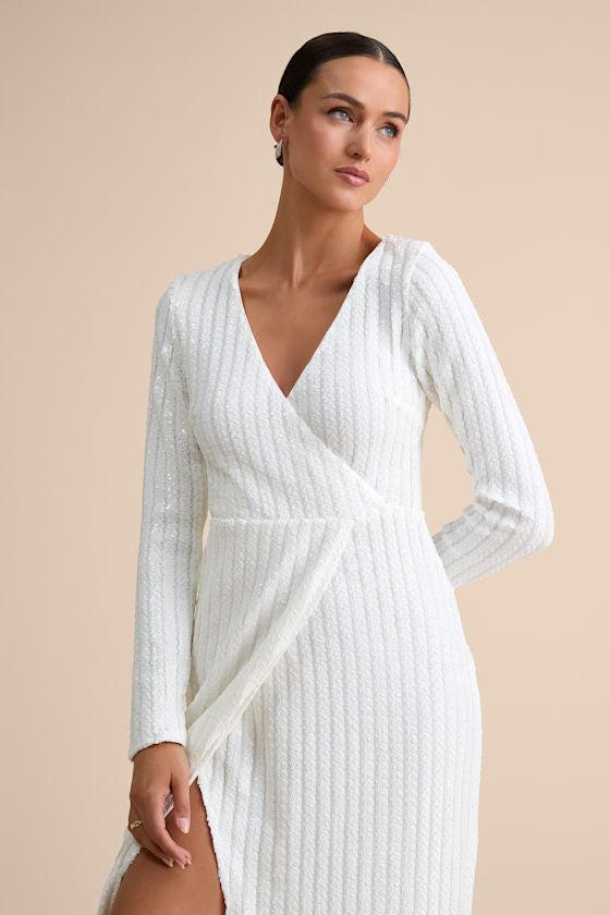 Love Lasts Forever White Sequin Long Sleeve Maxi Dress