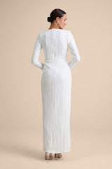 Love Lasts Forever White Sequin Long Sleeve Maxi Dress