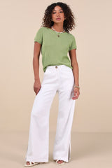Clean Aesthetic Green Short Sleeve Sweater Top