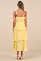 Cascading Crush Yellow Tiered Bustier Midi Dress