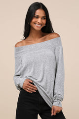 Casual Magic Heather Grey Off-the-Shoulder Sweater Top