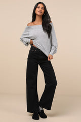 Casual Magic Heather Grey Off-the-Shoulder Sweater Top