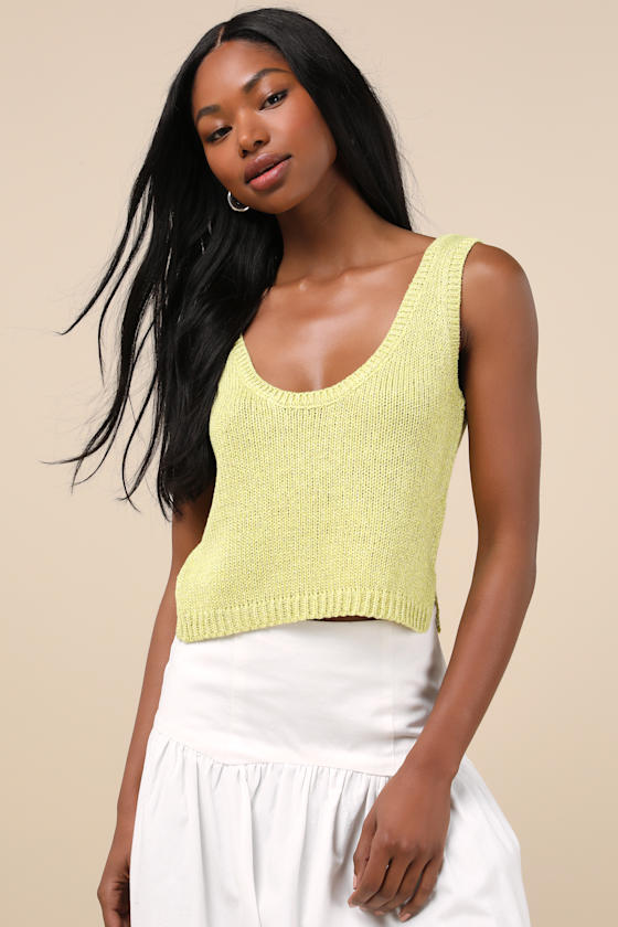 Elevated Staple Lime Green Lurex Cropped Sweater Tank Top