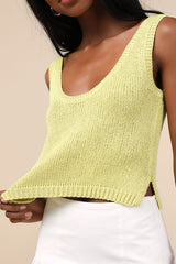 Elevated Staple Lime Green Lurex Cropped Sweater Tank Top
