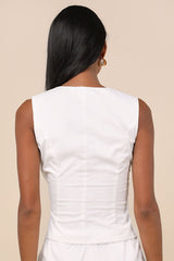 Seasonally Lovely White Scalloped Button-Front Poplin Top