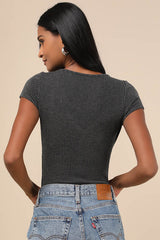 Required Style Charcoal Textured Ribbed Ruched Bodysuit