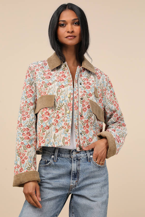 Morrina Beige Multi Floral Jacquard Barn Jacket