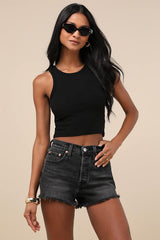 501 Washed Black High-Rise Denim Cutoff Shorts