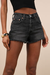 501 Washed Black High-Rise Denim Cutoff Shorts