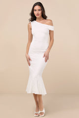 Nadie White Lace Asymmetrical Midi Dress