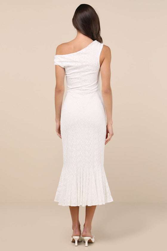 Nadie White Lace Asymmetrical Midi Dress