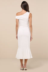 Nadie White Lace Asymmetrical Midi Dress