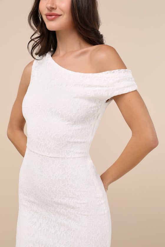 Nadie White Lace Asymmetrical Midi Dress