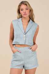 Perfect Company Light Blue Tweed High-Waisted Shorts