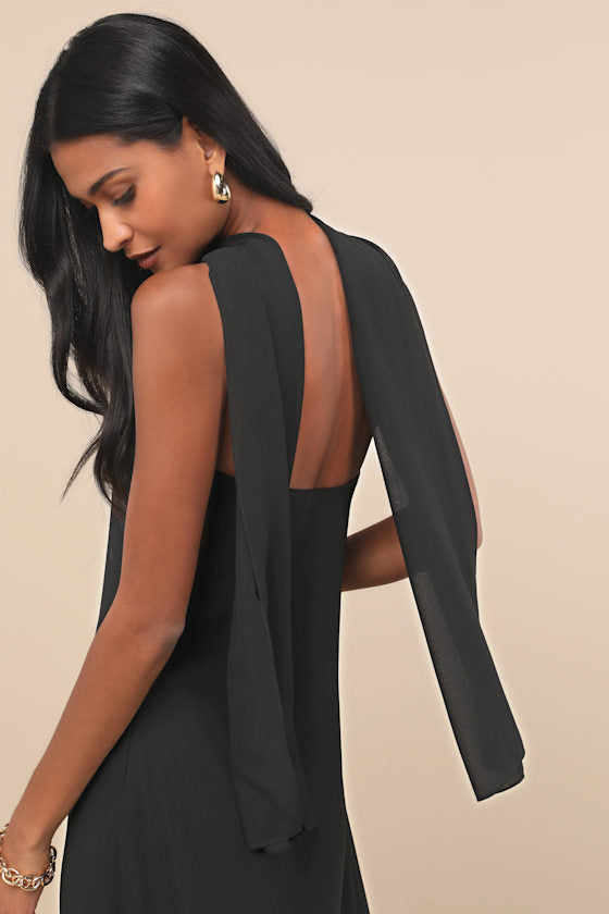 Rawya Black Strapless Maxi Dress and Scarf Set