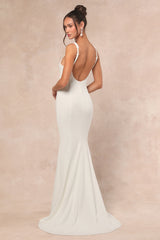 Safine White Backless Mermaid Maxi Dress