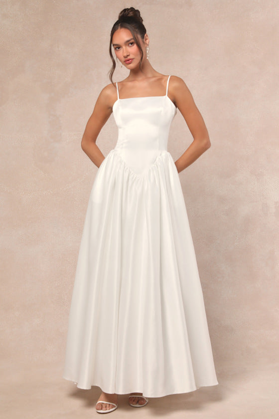 Bria White Basque Waist Maxi Dress
