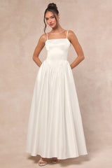 Bria White Basque Waist Maxi Dress