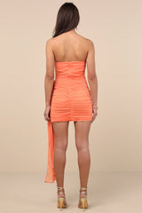 Exceptional Beauty Orange Ruched Strapless Bodycon Mini Dress
