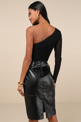 She's Irresistible Black Vegan Leather Pencil Skirt