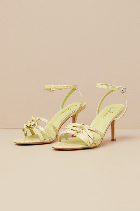 Devereux Sorbet Croc-Embossed Bow High Heel Sandals