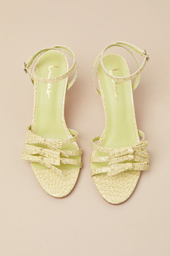 Devereux Sorbet Croc-Embossed Bow High Heel Sandals