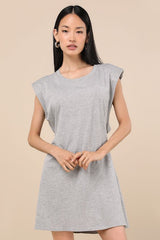 Feelin' Confident Heather Grey Cutout Mini Shirt Dress