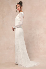 Deedra White Sequin Beaded Backless Maxi Dress