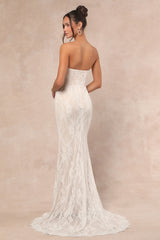 Valeria White Lace Strapless Bustier Maxi Dress