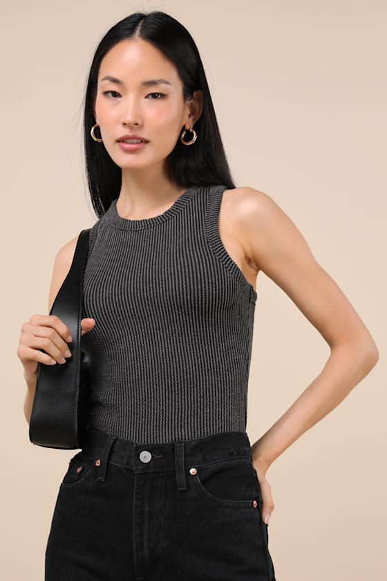 Essential Update Charcoal Ribbed Tank Top