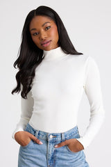 Wilde Ivory Ribbed Long Sleeve Mock Neck Bodysuit