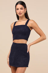 Elevated Attitude Navy Tweed Sleeveless Two-Piece Skort Romper