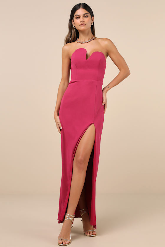 Iconic Excellence Magenta Asymmetrical Strapless Maxi Dress
