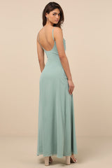 Eliora Sage Green Lace Cowl Neck Chiffon Maxi Dress