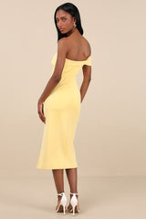 Twist and Make Up Light Yellow One-Shoulder Bodycon Midi Dress