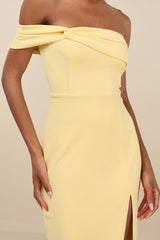 Twist and Make Up Light Yellow One-Shoulder Bodycon Midi Dress