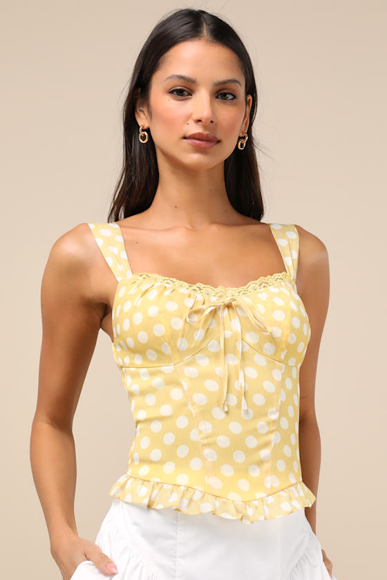 Luci Yellow Polka Dot Ruffled Tank Top