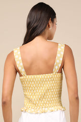 Luci Yellow Polka Dot Ruffled Tank Top