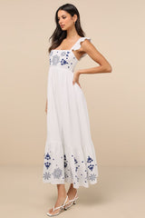 Marla Ivory Linen Embroidered Maxi Dress