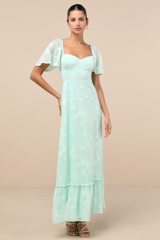 Tailor Made For You Mint Green Jacquard Lace-Up Maxi Dress