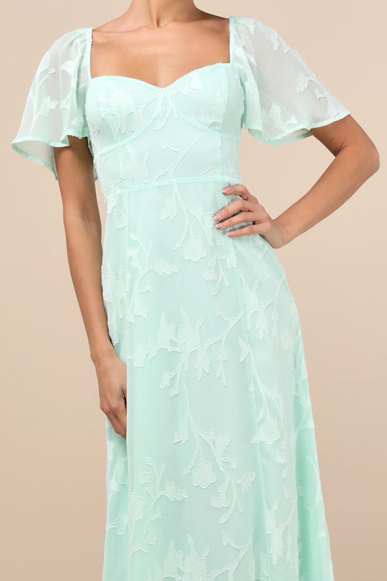 Tailor Made For You Mint Green Jacquard Lace-Up Maxi Dress