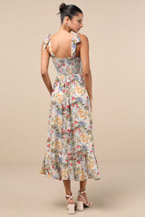 Summer Invite White Multi Floral Tie-Strap Tiered Midi Dress