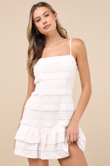 Emele White Textured Tiered Mini Dress