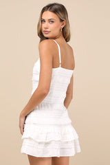 Emele White Textured Tiered Mini Dress