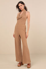 Cove Light Brown Textured High-Rise Pants